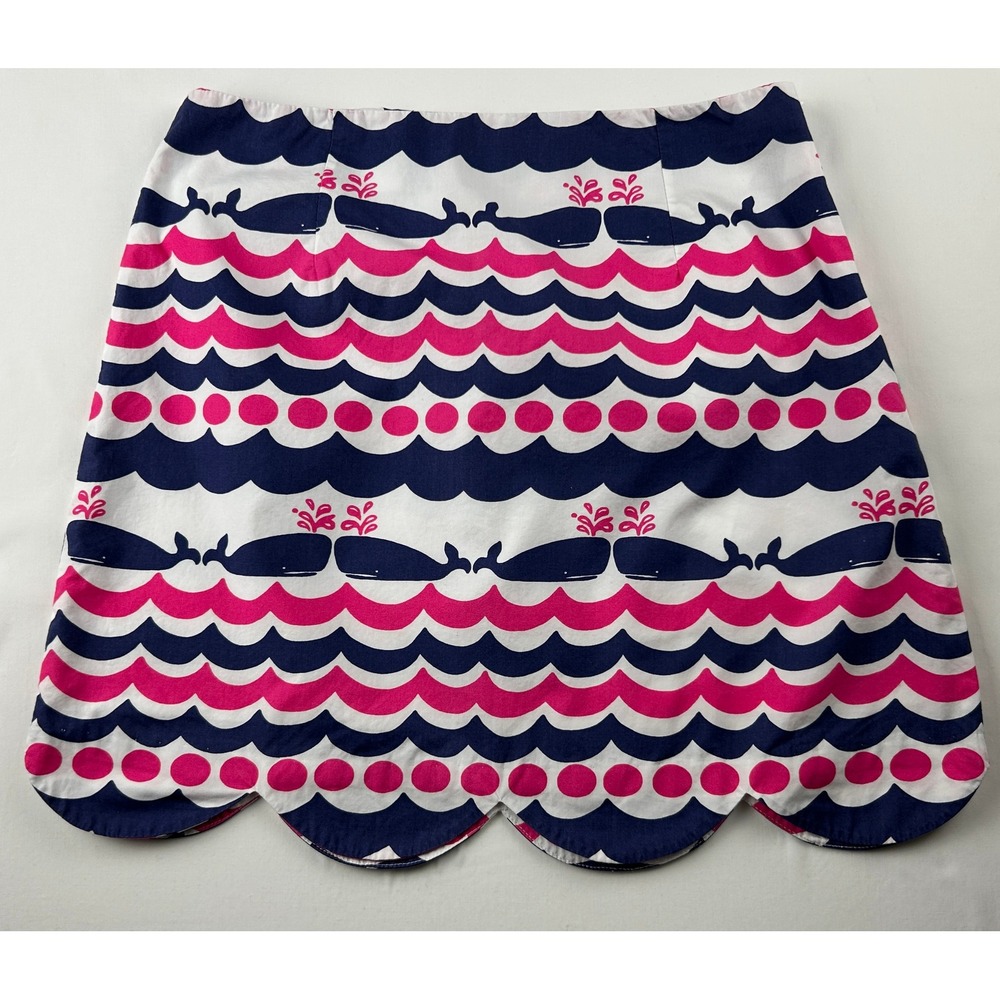 Lilly Pulitzer Lynnie Skirt 4 Whales Tails Scallop‎ Hem Preppy Cotton